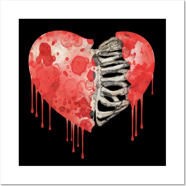 Skeleton rib heart, Broken, heart, watercolor design rib heart Wall Art by Collagedream